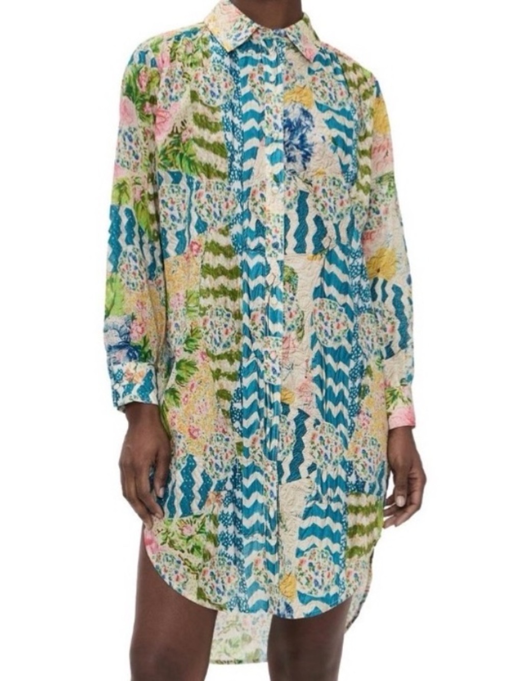 Hunter Bell Printed Patchwork Coverup Dress in Aqua Multi